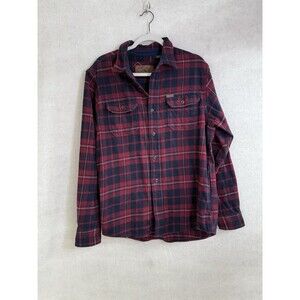 Orvis Heavyweight Flannel Shirt Med Red Blue Plaid Warm Pocket Thick